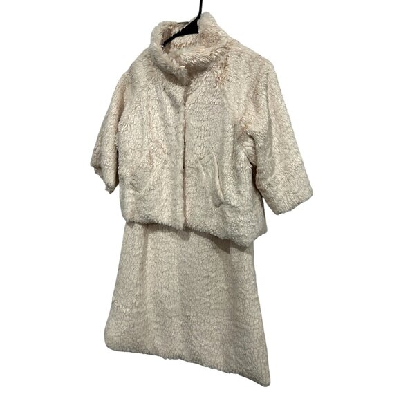 Vintage Faux Fur Two-Piece Dress Set Short Sleeve Jacket Sleeveless Dress Sz S - Picture 4 of 12